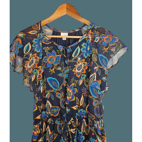 A New Day Navy Floral Sheer Flutter Sleeves Lightweight Flowy Maxi Dress Size L - Picture 5 of 12